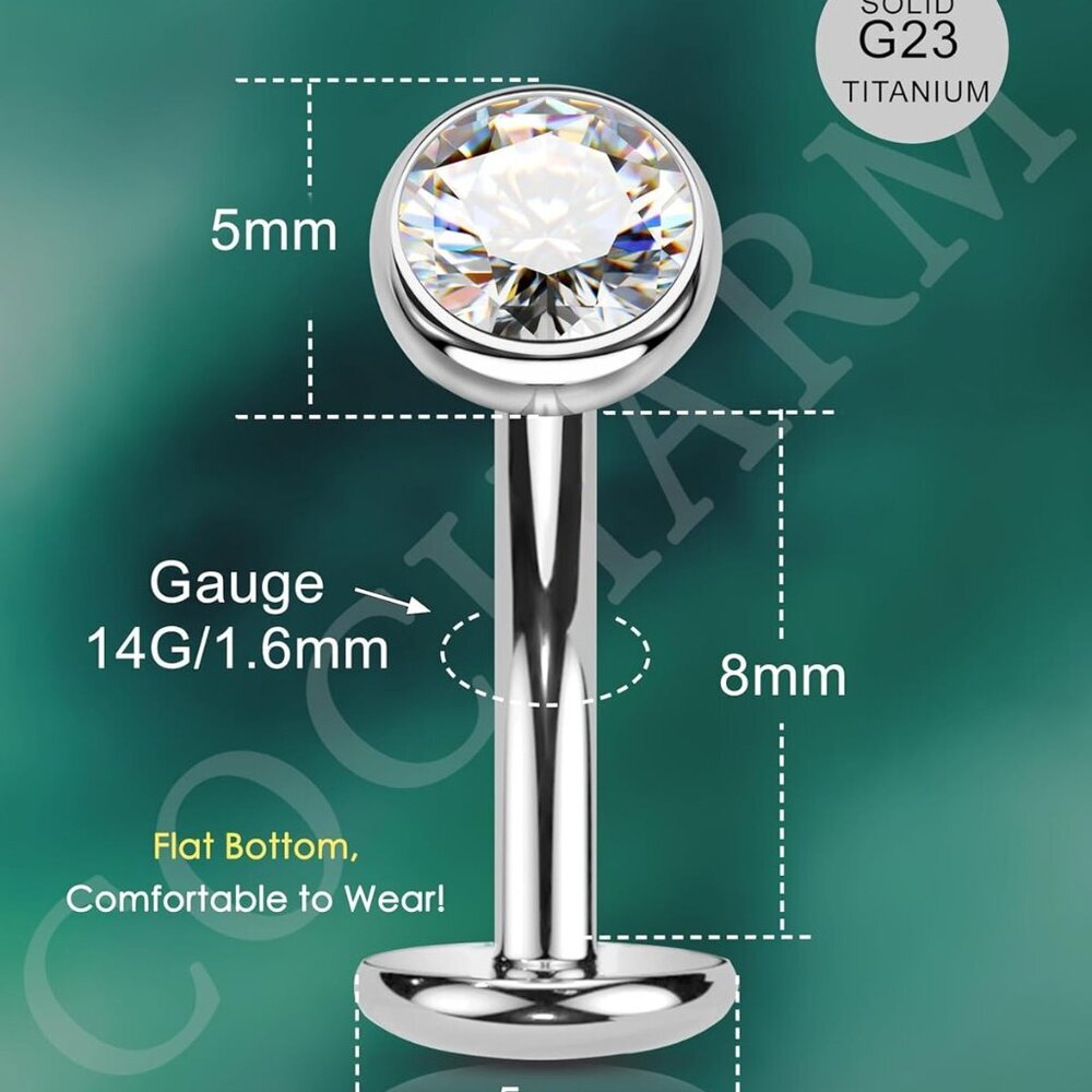 Solid Titanium Belly Button Ring 14g Internally T… - image 3